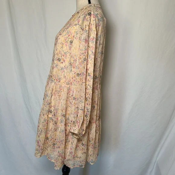 A.N.A New Apparel Size Large Long Sleeve Dress Slip Metallic Floral Buttons Pink - Picture 3 of 16